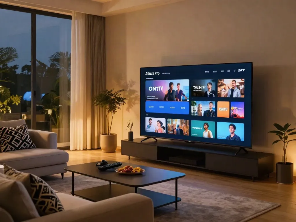 Téléchargez Atlas Pro ONTV, une expérience de streaming exceptionnelle dans un salon moderne.