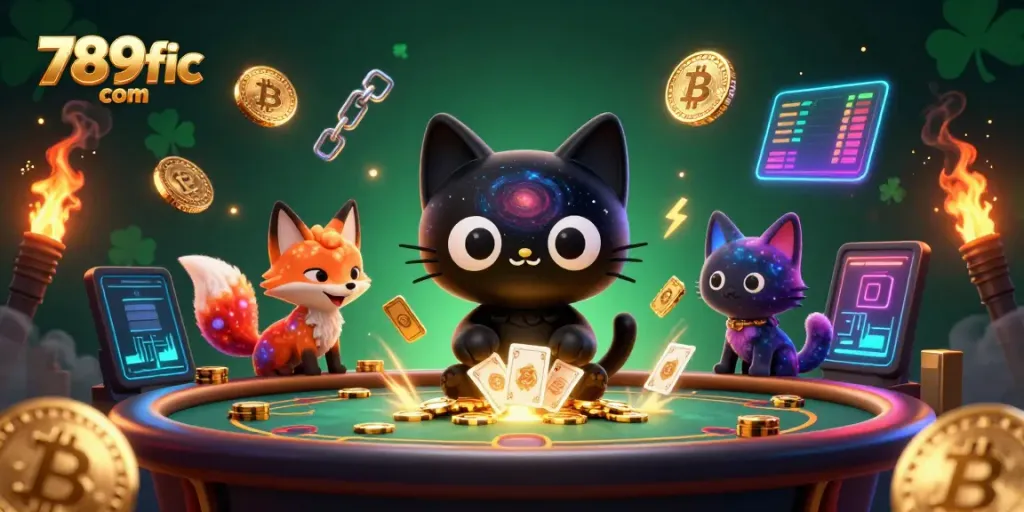 Experience thrilling gameplay at 789fic com with a black hole cat and nebula fox in a cosmic casino