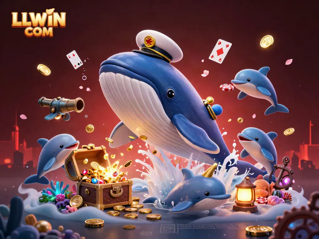 Experience the excitement of LLWIN COM with playful dolphins and a golden narwhal in an underwater casino adventure.