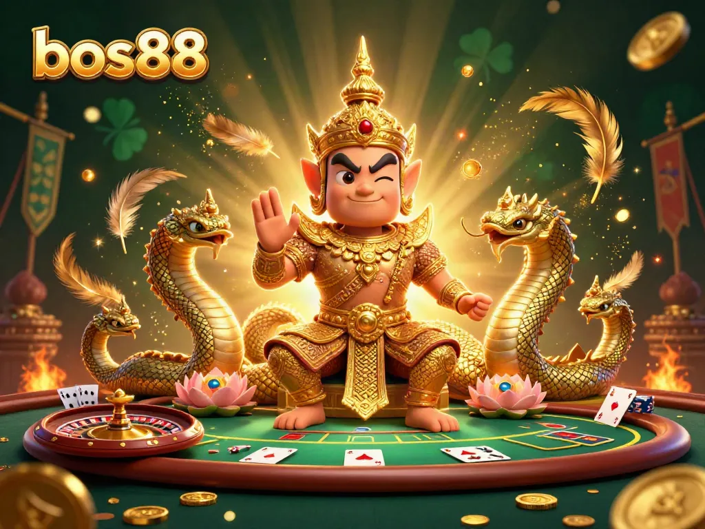 bet big at bos88 with a friendly yaksha guardian and vibrant casino elements surrounding
