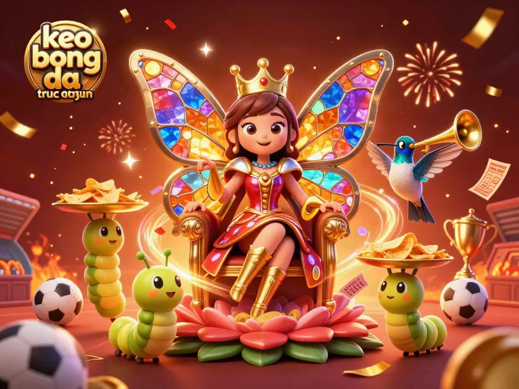 Engage in keo bong da truc tuyen sports betting excitement with a vibrant 3D illustration filled with colorful characters and elements.