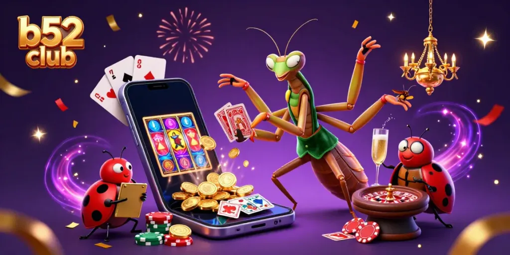 Enjoy exciting gameplay at b52 club with a praying mantis card sharp and vibrant casino elements.