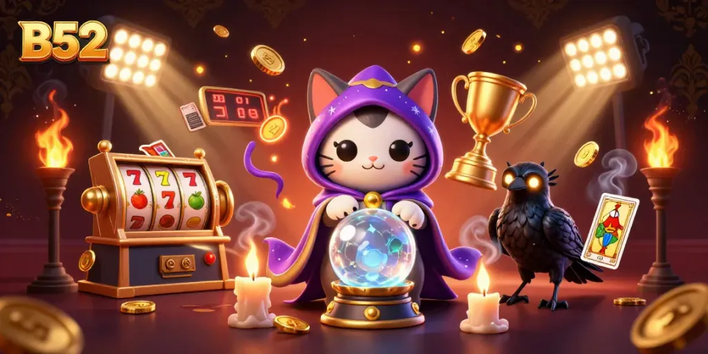 Play the exciting B52 slots with vibrant fortune teller and mystical elements in 3D.