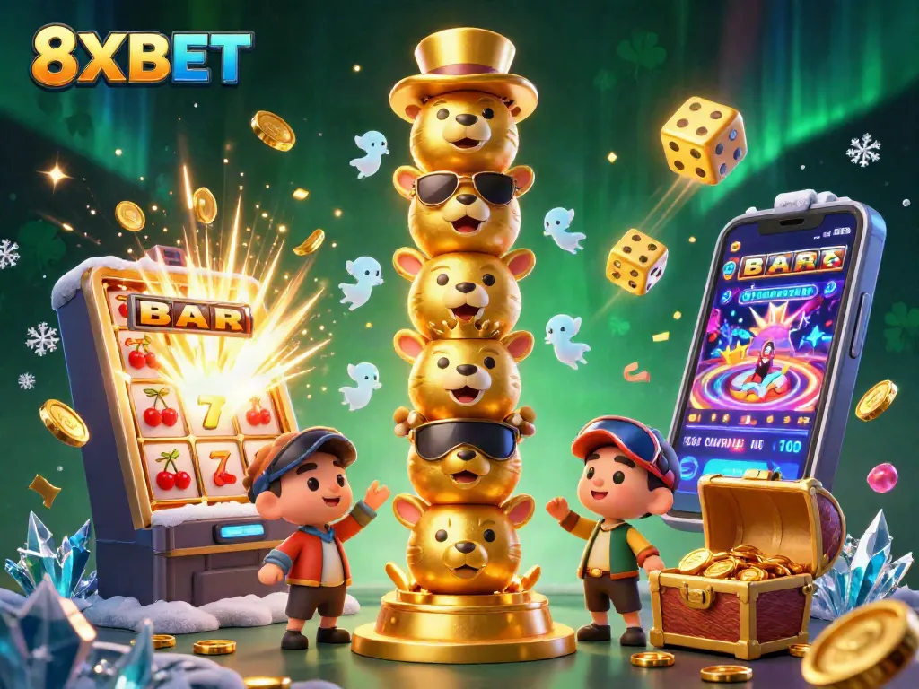 Experience thrilling wins at 8XBET in an immersive casino atmosphere featuring dynamic slot games and vibrant game elements.