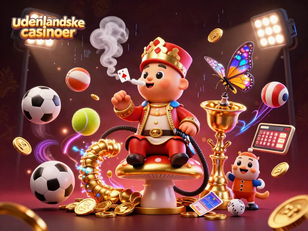 Engage with udenlandske casinoer through a vibrant 3D illustration showcasing dynamic gaming elements and excitement.
