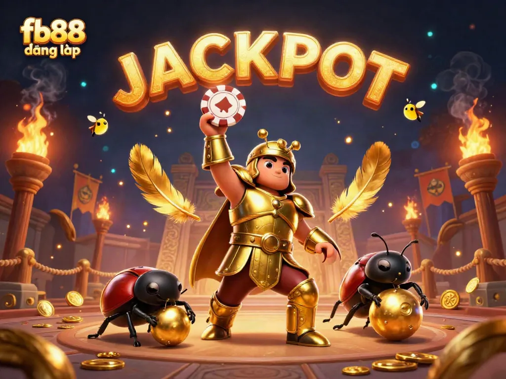 Join the action with fb88 đăng nhập, as victorious beetles celebrate winnings amidst dazzling casino elements.