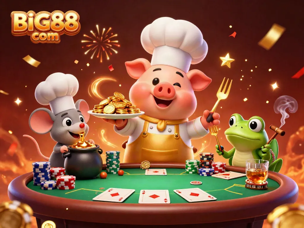 Join the gaming action at BIG88 com with vibrant characters celebrating at a poker table.