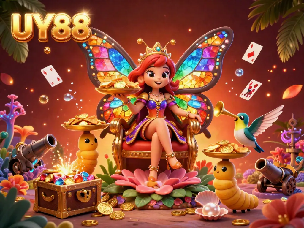 Engage with vibrant UY88-themed gaming, featuring a butterfly queen and treasures.