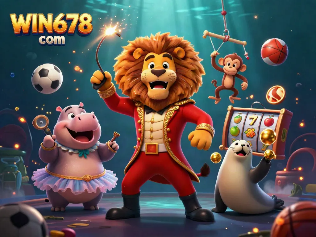 Immerse in the vibrant action of WIN678 com with playful casino characters amidst dynamic gaming elements.