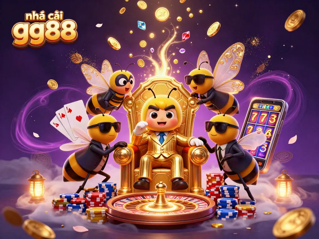 Experience thrilling gaming adventures with nhà cái gg88 in a vibrant 3D casino scene.