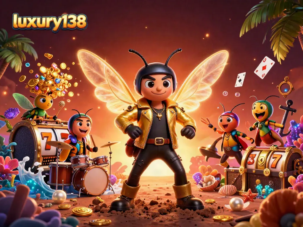 Experience luxury138 in an exciting 3D casino scene with vibrant gaming elements.