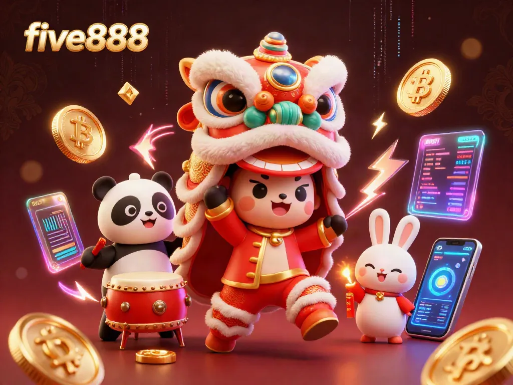 Engage in exciting gameplay at five888 with colorful characters, crypto elements, and vibrant casino visuals.
