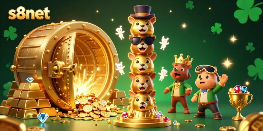 Win big at s8net with interactive casino illustrations showcasing lively characters and rich treasures.