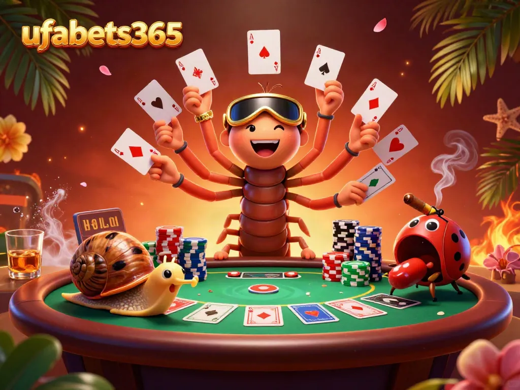 Experience the gaming excitement with ufabets365 as cartoon dealers and players come alive at the poker table.