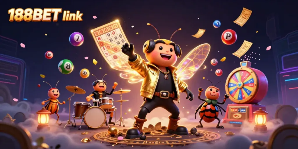 Experience the excitement of 188BET link with a vibrant casino-themed scene, showcasing unique gaming elements and characters