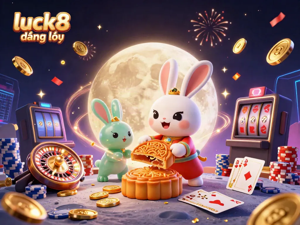 Winning at luck8 đăng nhập with vibrant casino elements and festive 3D characters