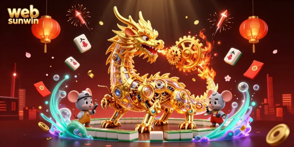 Experience excitement with web sunwin at this vibrant 3D digital illustration filled with casino elements.