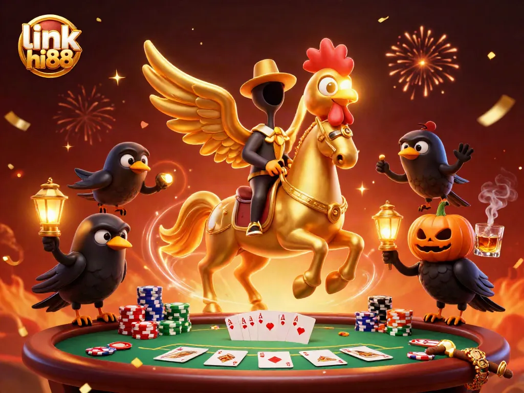 Experience thrilling action with link hi88 at a midnight casino featuring a golden rooster and poker excitement.