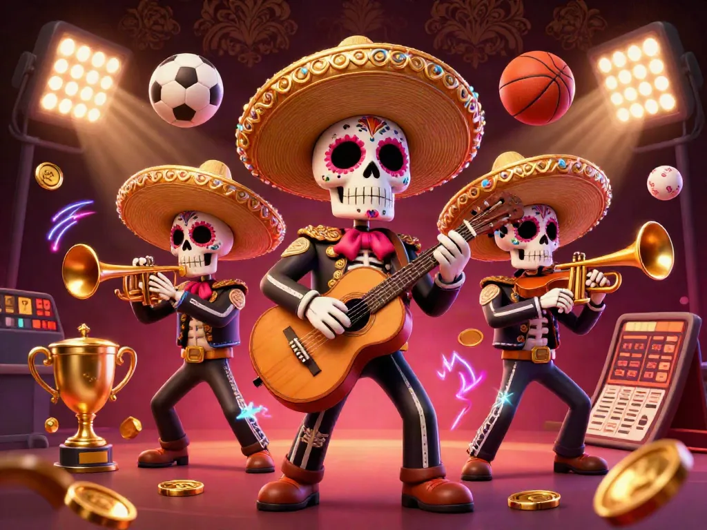 Experience the excitement of da88 as the mariachi band plays amidst vibrant casino elements and sports activities.