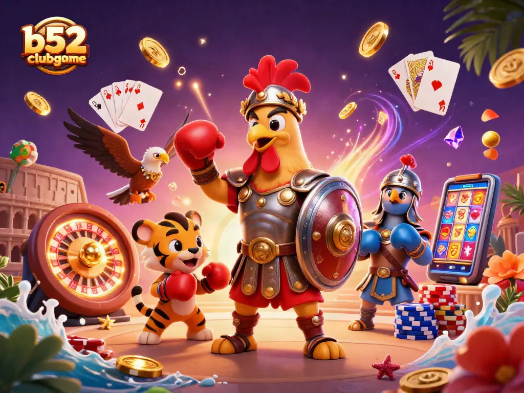 Experience thrilling matches at b52clubgame with a 3D gladiator rooster and stunning casino elements.