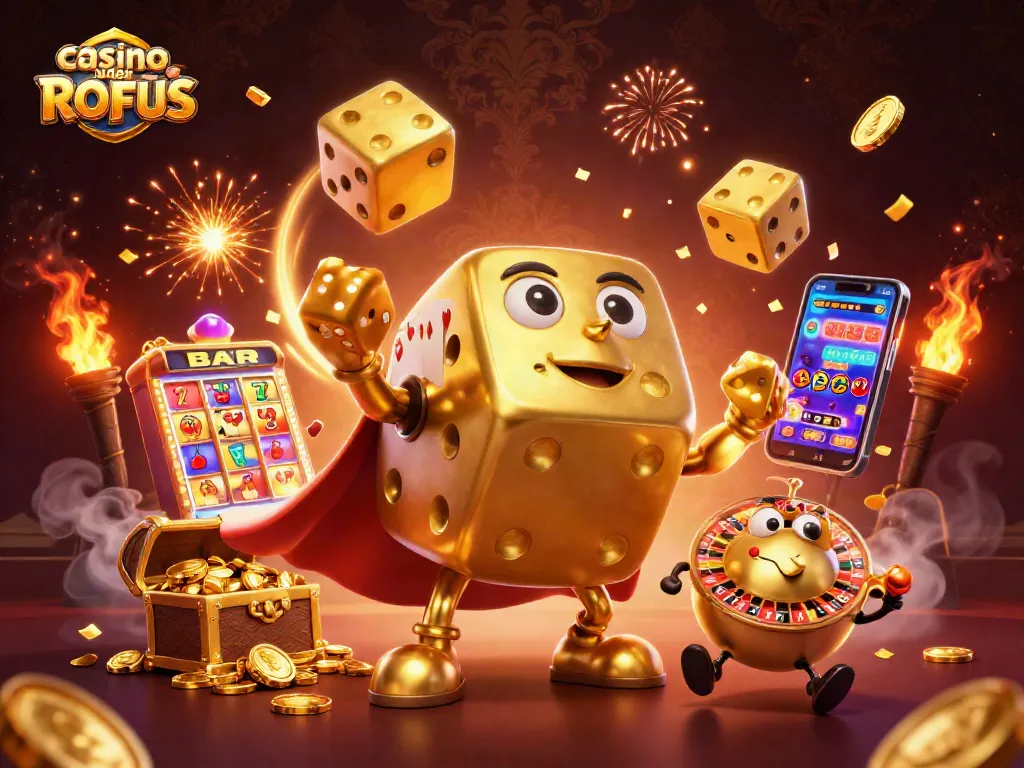 Experience thrilling action at casino uden ROFUS with golden dice, jackpots, and exciting game visuals.