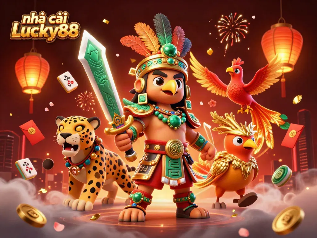 Experience the thrill of nhà cái Lucky88 with vibrant casino elements and dynamic characters in a captivating 3D scene.