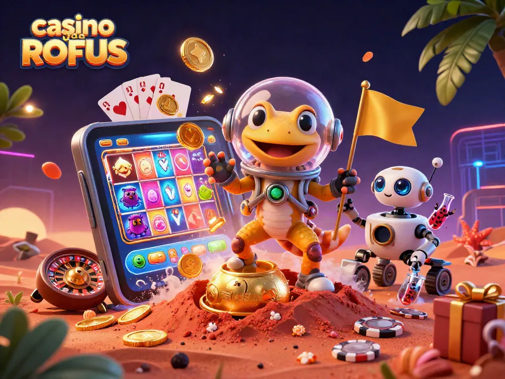 Experience thrilling gameplay at casino uden ROFUS with vibrant 3D illustrations and exciting gaming elements.