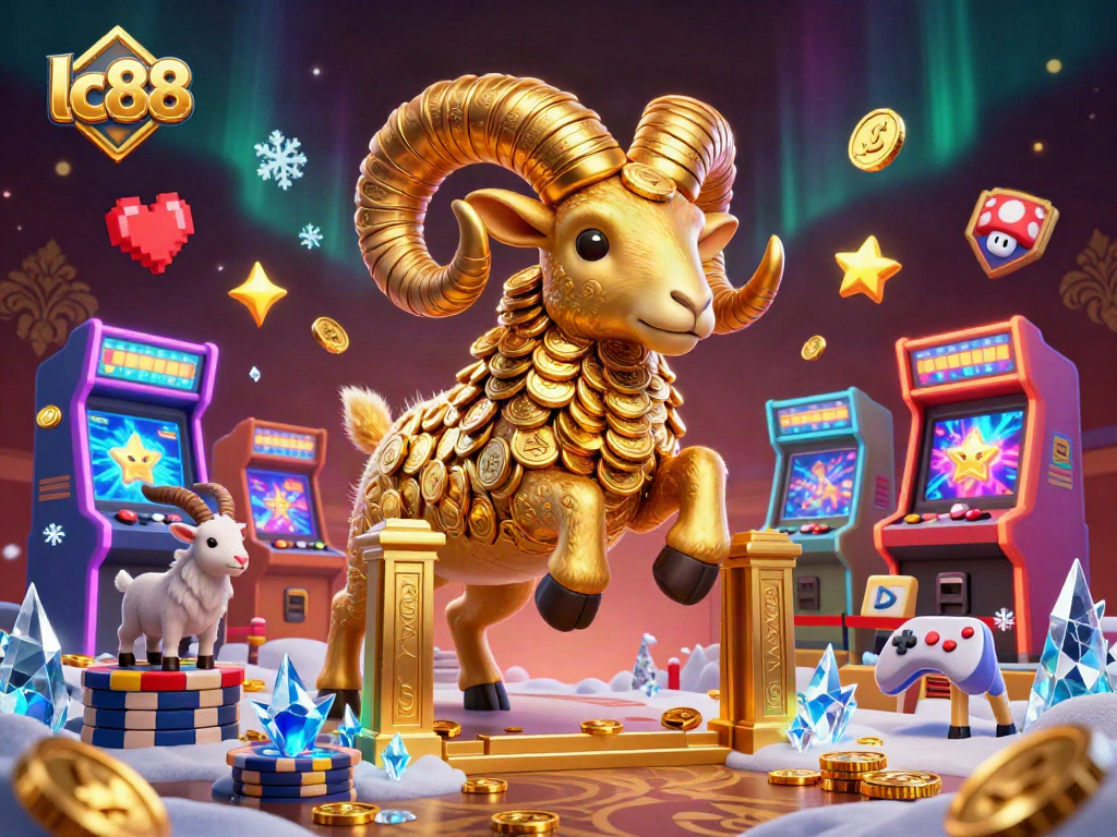 Engage with exciting lc88 casino adventures featuring a golden ram in a vibrant gaming scene.