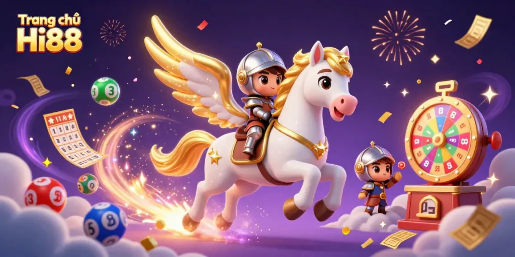 Participate in thrilling games at Trang chủ Hi88 with vibrant casino elements in a dynamic illustration.
