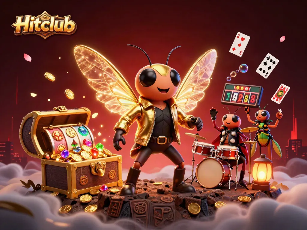 Hitclub's dynamic casino scene celebrates gaming excitement with rich details and vibrant characters.