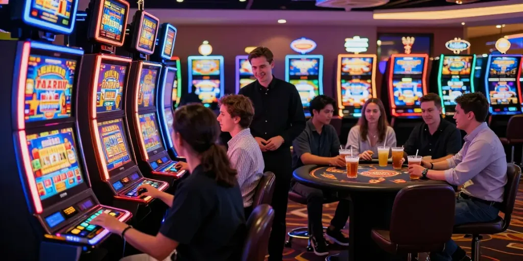 Slot gacor hari ini di kasino dengan mesin slot penuh warna menunggu pemain.