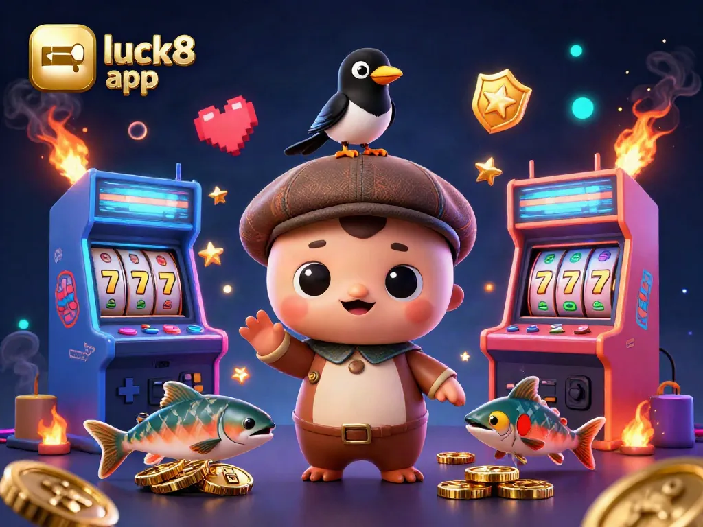 Catch the luck8 app excitement with this vibrant 3D casino game illustration featuring charming characters.