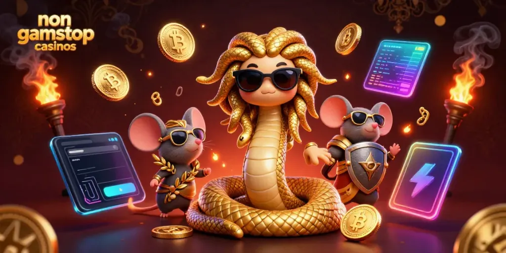 Explore non gamstop casinos with vibrant 3D cartoon characters in a rich casino atmosphere.