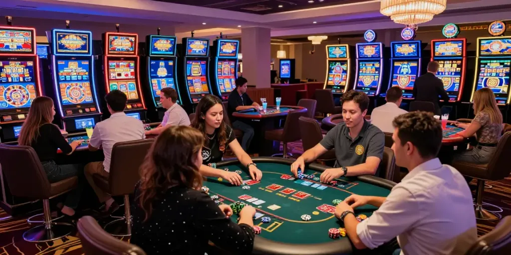 Engaging scene of players enjoying casino en ligne argent réel with vibrant games and social atmosphere.