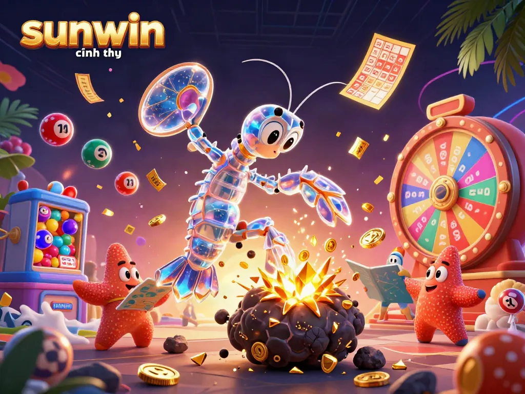 Experience dynamic gameplay with sunwin chính thức as colorful elements surround a galactic samurai shrimp ready for action.
