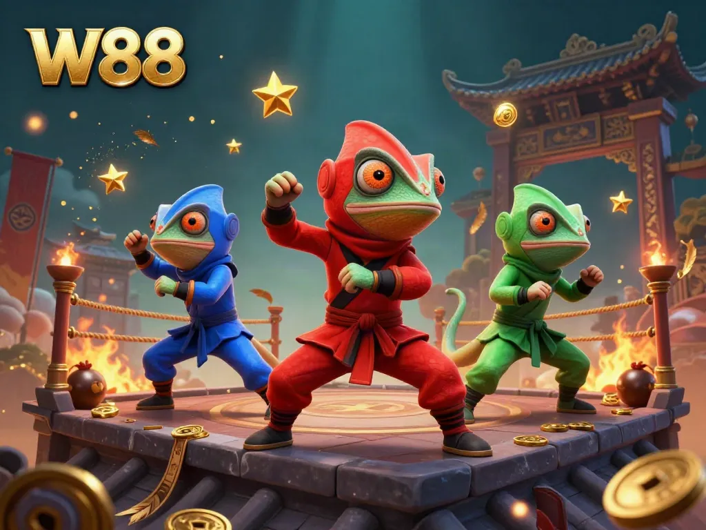 Join the action at W88 with ninja chameleons in a vibrant gaming atmosphere full of winning elements.